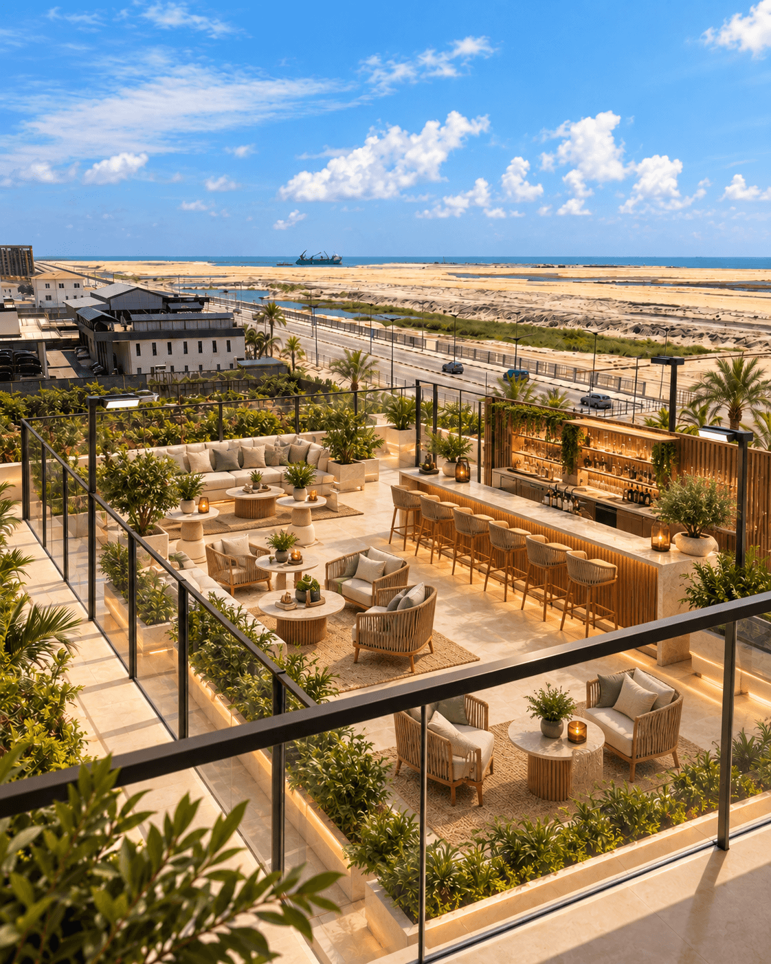 Waterview outdoor lounge overlooking the waterfront